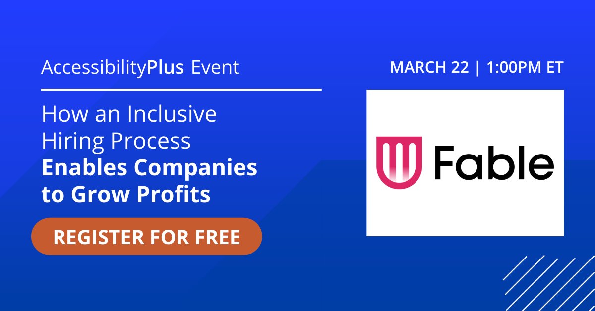 accessibility00's tweet photo. Our next #AccessibilityPlus2022 event is right around the corner, and we're excited to have @makeitfable back again as a sponsor. Register for free by visiting our event page here: https://t.co/Ij8RrV9dwx https://t.co/2SwEsSgXJG