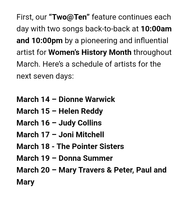 VenusInMomJeans's tweet photo. Saluting Great Artists for #WomensHistoryMonth #TwoAtTen on the radio at 10am and 10pm
@MeTVFM 87.7FM https://t.co/fBT7nll9Ay
Saluting #DonnaSummer!!!
For 10am @MeTVFM played #LastDance and #OnTheRadio, good songs.
I had Donna's song #SunsetPeople on my treadmill mixtape. https://t.co/PD9qm5DgvY
