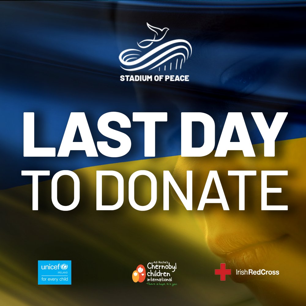 Kickoff is fast approaching with over 43,000 VIRTUAL TICKETS sold! Make a donation of €5, €10, €20 or your preferred amount by buying a seat at the Virtual Stadium of Peace at stadiumofpeace.com before the final whistle today - Let's do this 🇺🇦