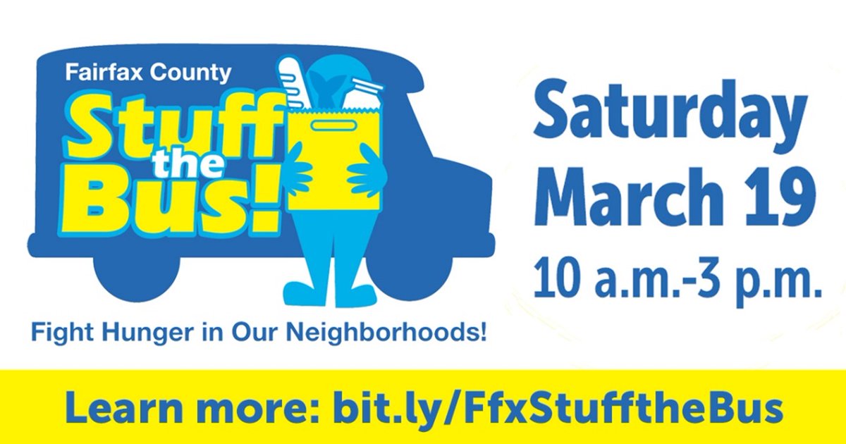 fairfaxcounty's tweet photo. Help feed hungry people in our community by donating to Stuff the Bus TODAY - now until 3 p.m.
Find donation locations, most requested items, and more info by visiting https://t.co/lkUMwjfciq
#FFXStufftheBus #FFXstrong #fairfaxcounty https://t.co/QQ4rDDv6X7