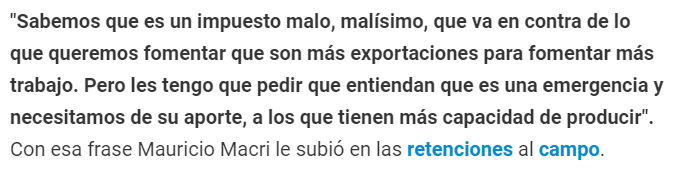 aescro's tweet photo. Esto dijo el Ex Presidente Mauricio Macri cuanto le tocó a él mismo aumentar retenciones. (Seamos coherentes @mariuvidal ) https://t.co/KLBsVXu9Nz