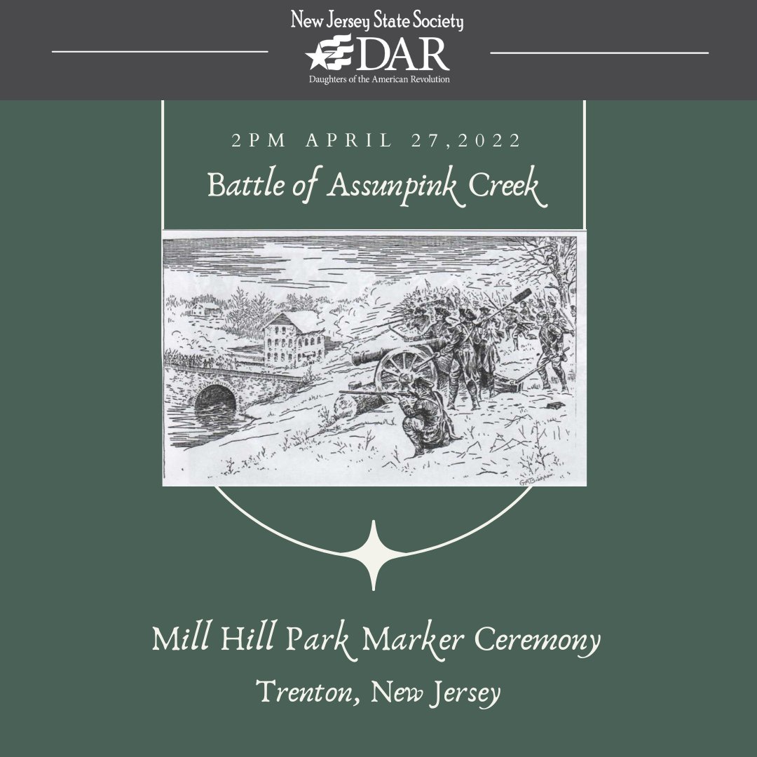 karmstr112's tweet photo. New Jersey DAR will recognize the Battle of Assunpink Creek at Mill Hill Park as a significant site of the American Revolution with a DAR #America250! Patriot Marker. 4 more info: njdarstatebusiness@gmail.com
#battleoftrenton #todaysDAR #10crucialdays #historyisalive https://t.co/zEYYM3wykY