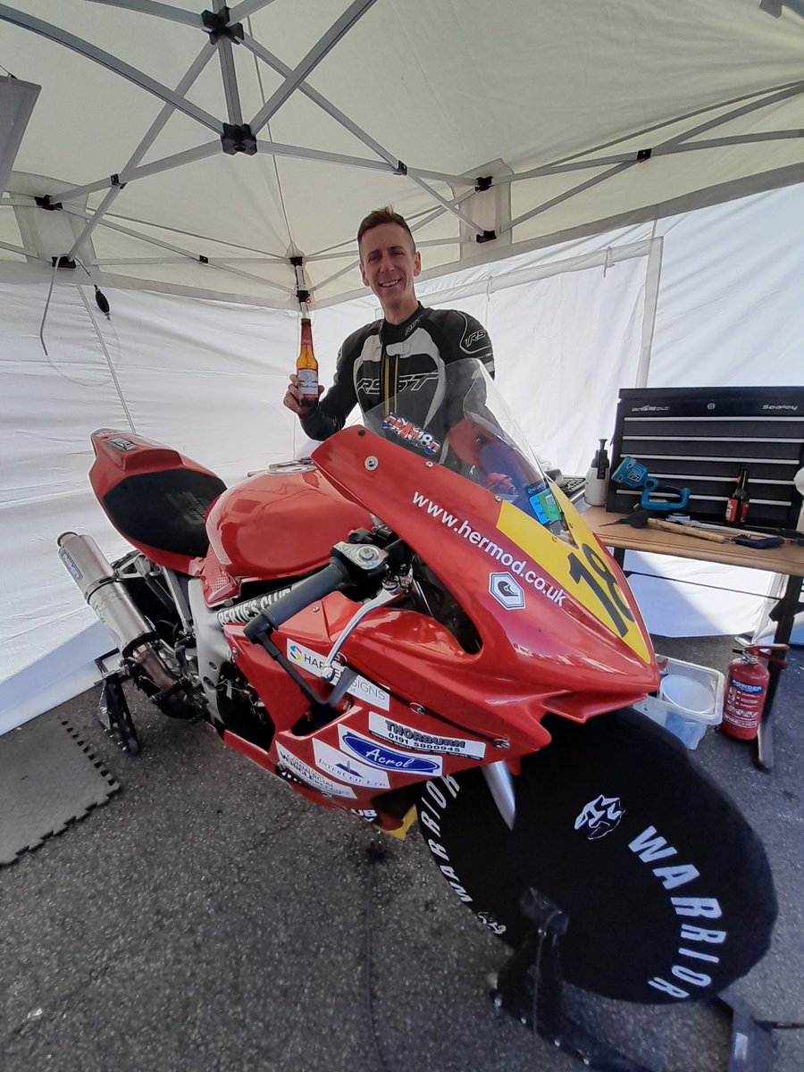 First race of the <a href="/NoLimitsNLR/">No Limits Racing NLR</a> season and he comes away with a 2nd 🥈🏆 after a race long tussle. It's good to be back. 🏍🏁👍

Allowed to have a beer as no racing until tomorrow.