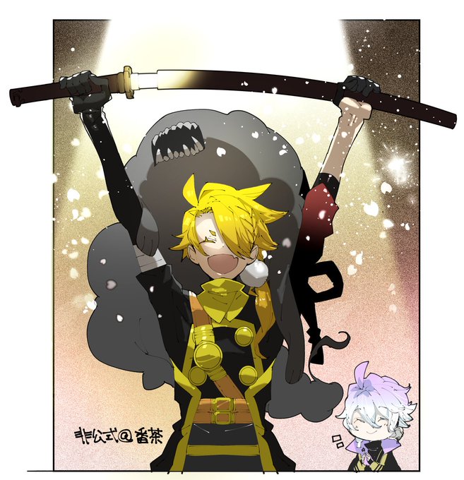 刀剣乱舞 スポットライトを浴びる獅子王がニコッ 非公式イラストに 後ろに清麿ちゃん アニメ情報サイトにじめん