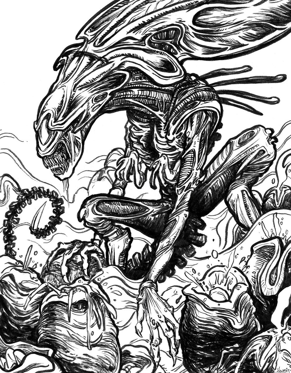 chadthomasart's tweet photo. Alien Queen - Always enjoy drawing some Aliens. Not sure if I'm going to color this. Maybe, digital colors?

#art #Aliens #Alien #horror #scifi #ink #inking #comicart #fanart #HorrorMovies #scifiart #twitch #twitchart https://t.co/jA5FvaJeYH