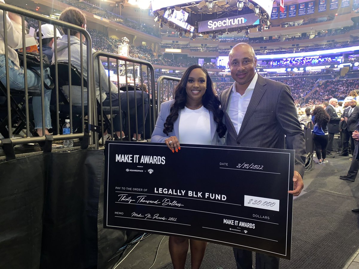 Legally BLK Fund (@legallyblkfund) on Twitter photo Such an amazing night at MSG. We are proud winners of the 2022 #MakeitAwards. A dream come true! A special thanks to John Starks, <a href="/nyknicks/">NEW YORK KNICKS</a> & <a href="/squarespace/">Squarespace</a>. We are so excited to open up our annual scholarship soon and continue to support aspiring Black women attorneys. Such an amazing night at MSG. We are proud winners of the 2022 #MakeitAwards. A dream come true! A special thanks to John Starks, <a href="/nyknicks/">NEW YORK KNICKS</a> & <a href="/squarespace/">Squarespace</a>. We are so excited to open up our annual scholarship soon and continue to support aspiring Black women attorneys.
