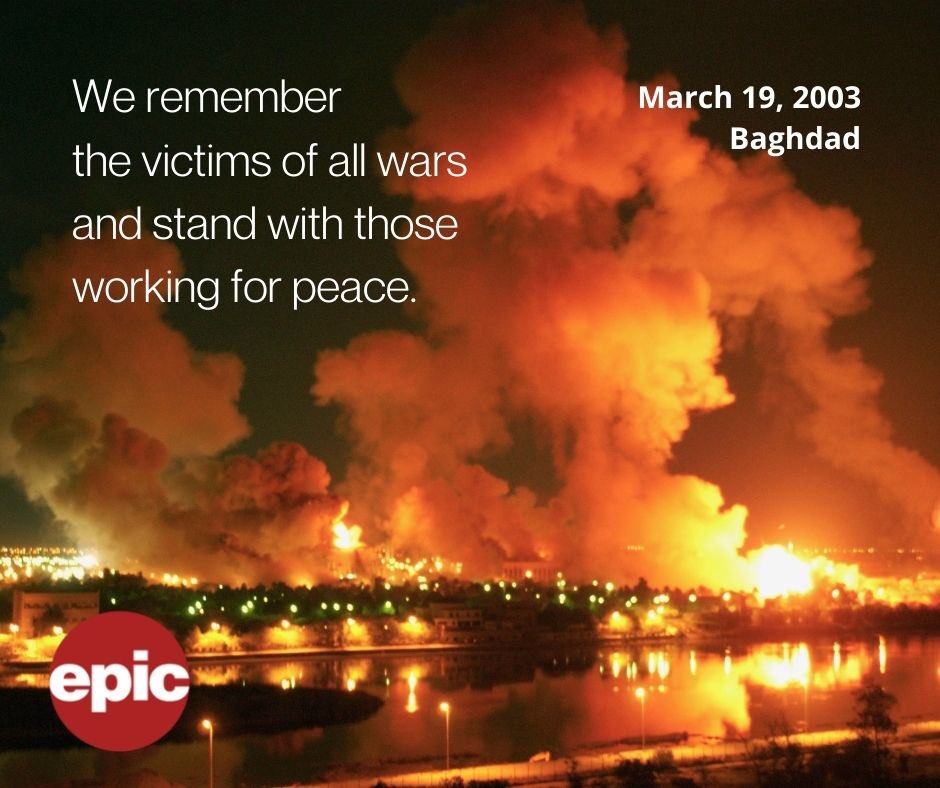 enablingpeace's tweet image. On the anniversary of the U.S.-led invasion of Iraq, our hearts are with all victims of war, past and present. We will continue working for a more just and peaceful world. #IraqMatters