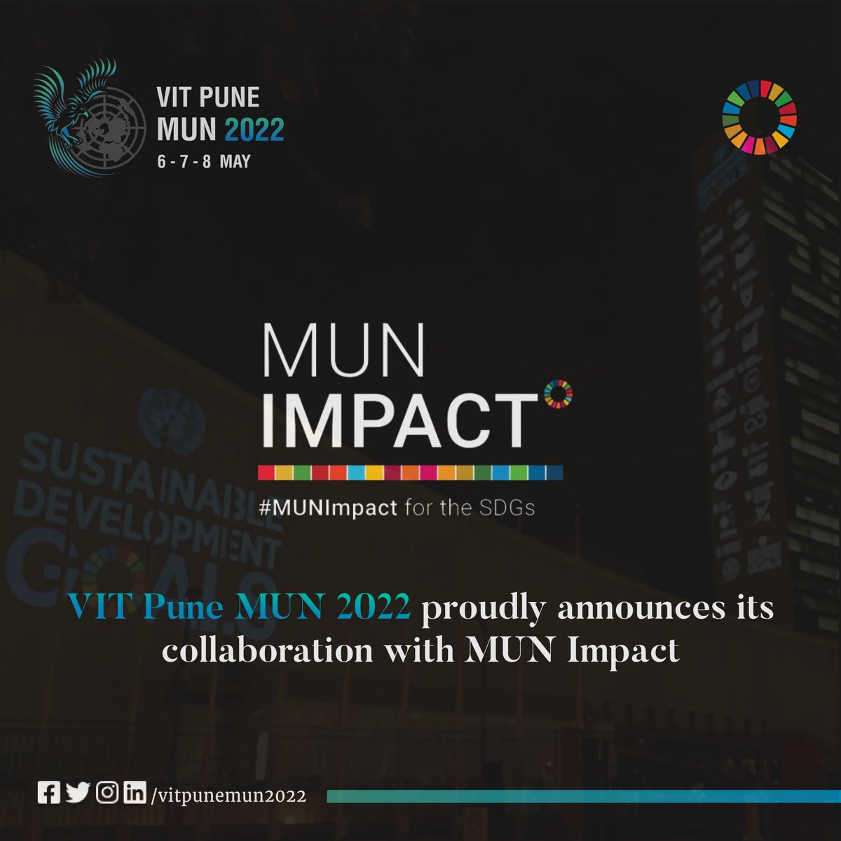 VITPuneMUN2026's tweet photo. VIT Pune MUN is glad to announce its collaboration with 𝐌𝐔𝐍 𝐈𝐦𝐩𝐚𝐜𝐭 for its 2022 edition.

#VPM2022
#BeTheVoice
#ConferenceOfChange
#WalkTheTalk https://t.co/ByWeCx1zQj