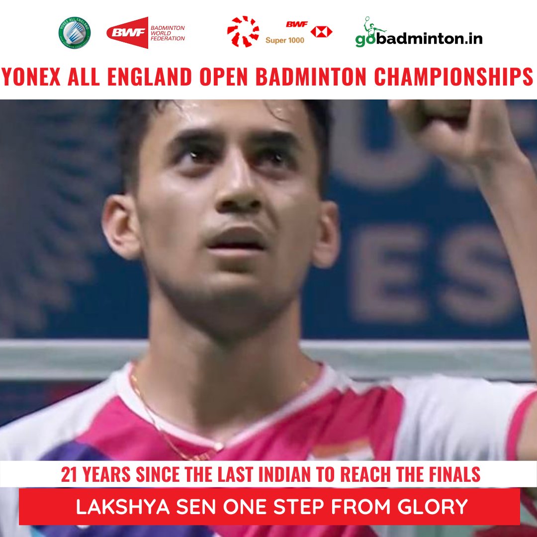 gobadminton's tweet photo. A Historic Moment!

@lakshya_sen  is into the finale of the #allengland2022 

He defeated the defending champion Lee Jii Zia 21-13 12-21 21-19 to stand just one step away from the ultimate glory!

#allenglandbadmintonchampionship #yonexallengland2022 #indianbadminton #lakshyasen https://t.co/hgSZHhnak6