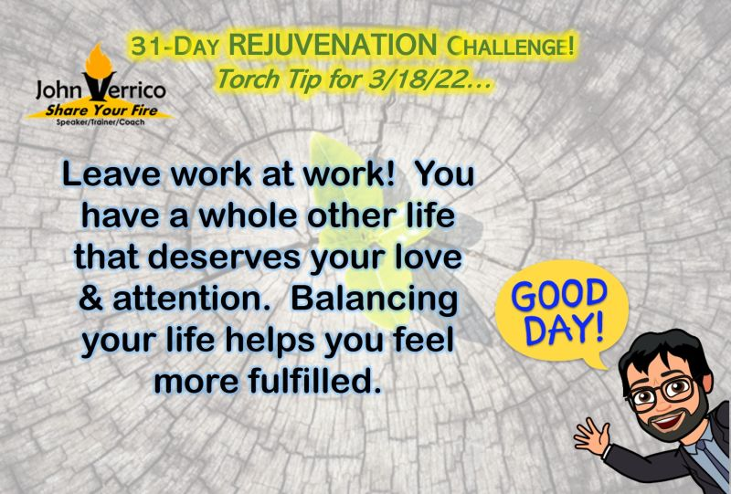 jverrico's tweet photo. Of course, doing your best on your job is crucial to achieving success. BUT, not at the cost of family, friends, community… and self. Each part of our lives is vital to our fullest, most joyful, healthiest life. #ShareYourFire #TorchTip #Refocus #balance #livelifeonpurpose https://t.co/vHiT19g6Vh