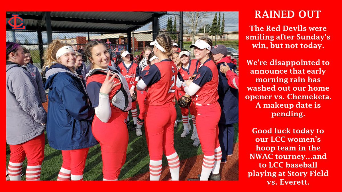 DaveAndrew_LCC's tweet photo. Our home field is unplayable today. New home opener on Thursday, 4p DH vs Linfield JVs. https://t.co/07Fwvv4xBa