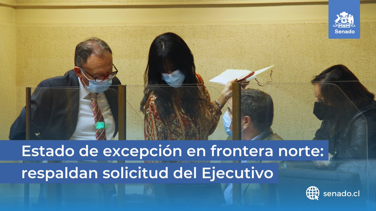 Senado_Chile's tweet photo. 📋Con 39 a favor, 1 en contra y 2 abstenciones, el Senado respaldó el oficio del Ejecutivo que solicita extender el estado de excepción en las provincias de Arica, Parinacota, Tamarugal y El Loa en el norte del país por un plazo adicional de 15 días.

▶
https://t.co/4814B6UXDK https://t.co/WxAnEJOYZg