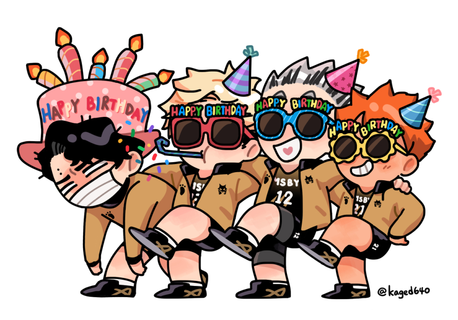 party hat multiple boys sunglasses male focus hat black hair orange hair  illustration images