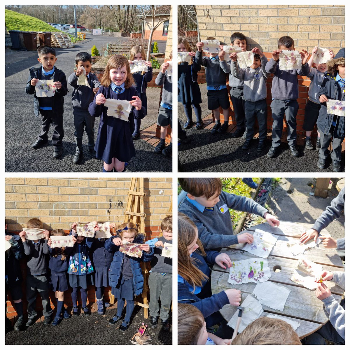 OLM_Primary's tweet image. P1c had a lovely afternoon creating flower prints. We learned a new word 'hypothesis' and predicted that the hammer would be heavy enough to create out prints #OLMSTEM #ERCSTEM