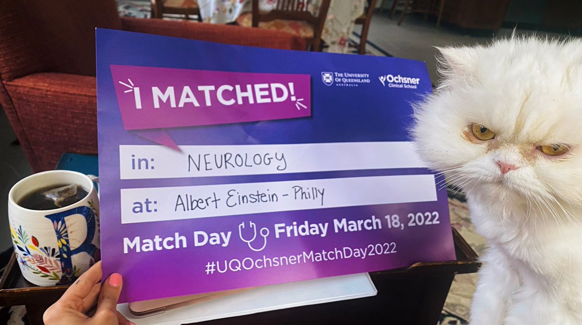 Only one of us has resting cat face. Philly here we come! Going to be a neuron at @EinsteinHealth ✨#MatchDay2022 #NeuroTwitter