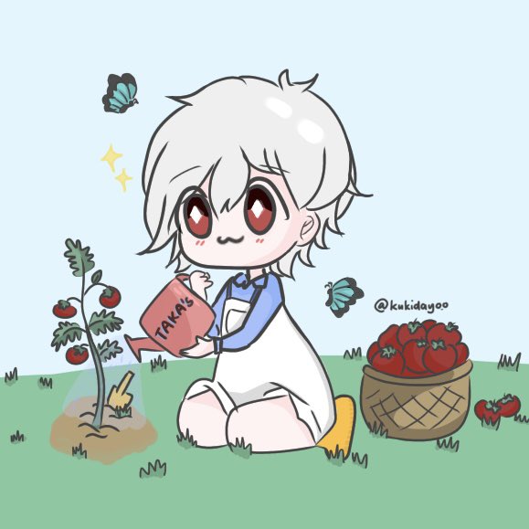 kukidayoo's tweet photo. watched today’s stream for the longest time ever and found out @TakaGGUwU used to do a bit of gardening🥺 drew tomatoes cuz it reminds me of taka’s eyes! thank you for the wonderful stream sir🤩!! #TakaGGfanart https://t.co/lMpEvMK8hD