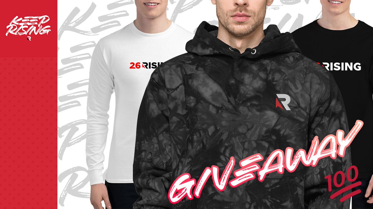 In honor of launch week, we are giving away the following:

🥇: ⚫️Tie Dye Champion Hoodie 
🥈: ⚪️Champion Long Sleeve
🥉: ⚫️Champion T-Shirt 

To enter:
- Follow <a href="/26_rising/">26 Rising</a> 
- RT/Like this Post
- Tag a friend!

Winners announced 3/25, and contacted via DM.