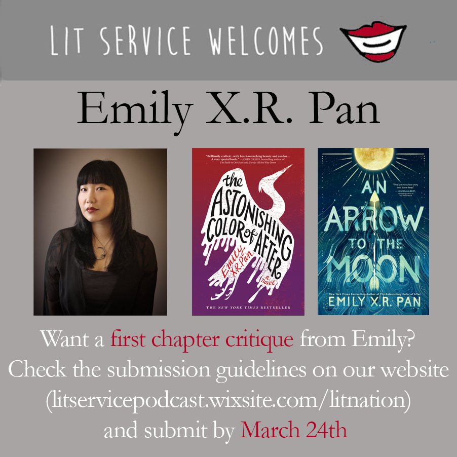 We're super excited to open first chapter submissions for the episode @exrpan will be recording with us next month. If you would like a first chapter critique from Emily, check out our submission guidelines: litservicepodcast.wixsite.com/litnation/subm…