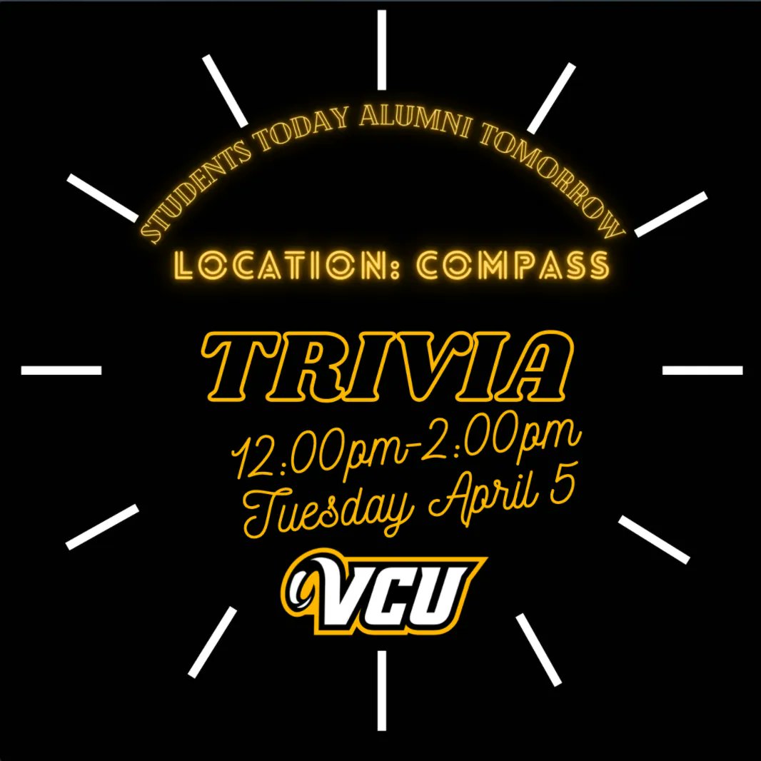 VCU_SAC's tweet image. How much do you know about VCU? 👀 Stop by the Compass and let&apos;s find out and get a chance to win some cool prizes! 🎉