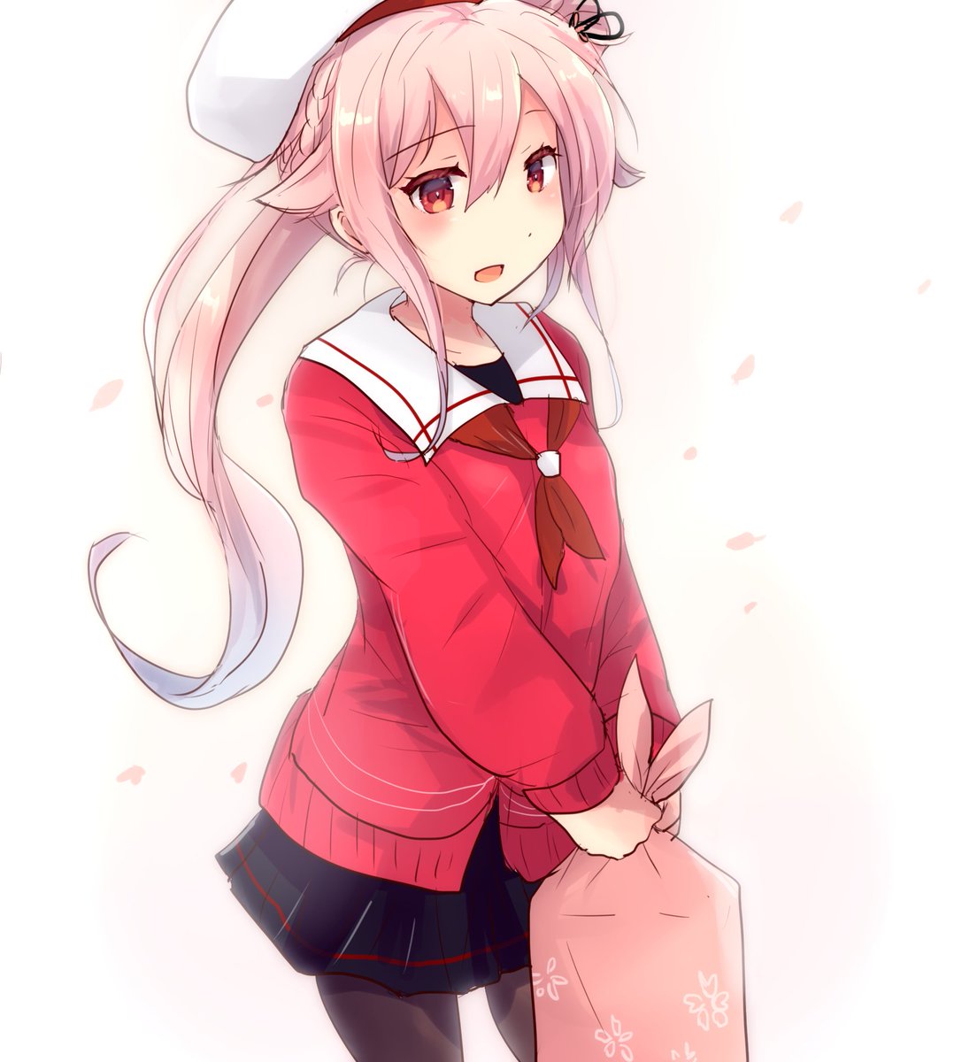 harusame (kancolle) 1girl side ponytail pink hair solo skirt hat gradient hair  illustration images