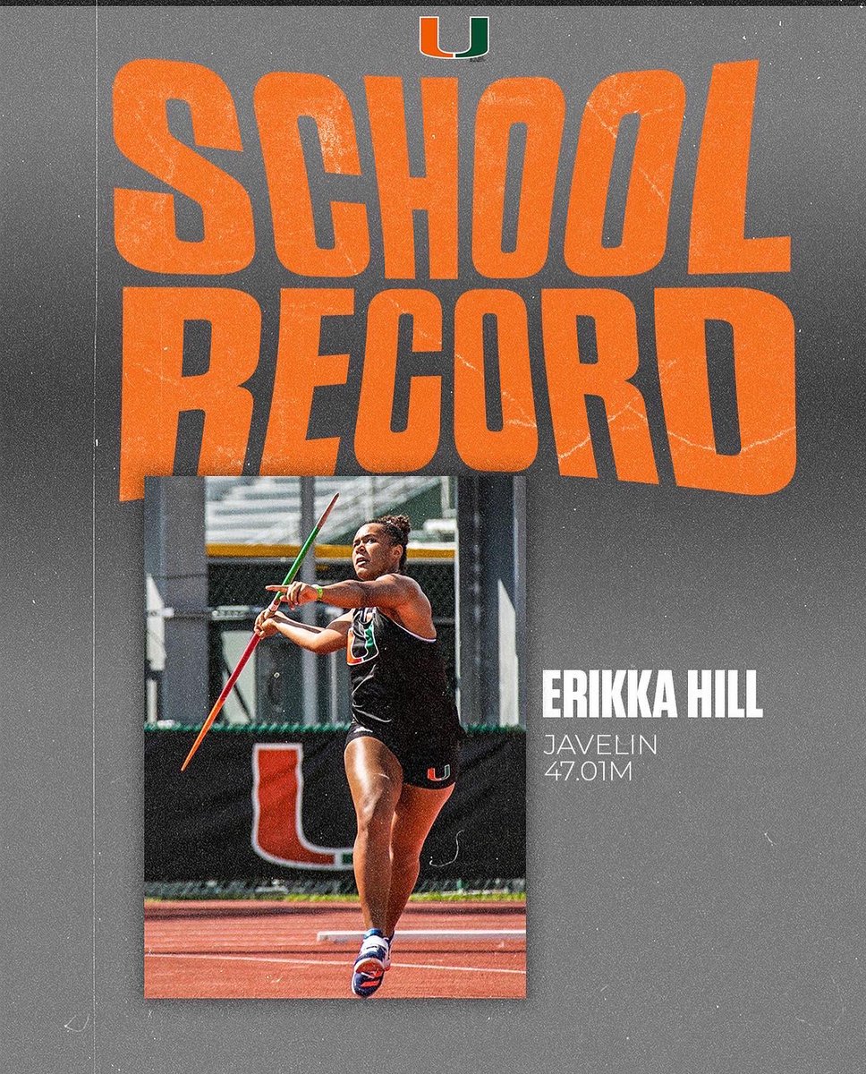 CanesTrack's tweet photo. What an outdoor collegiate debut for Erikka‼️ 🔥

She shattered a 16-year-old program record! https://t.co/UBtSylfSkN