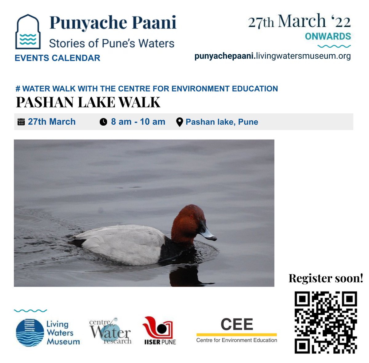 Repost -Pashan Lake Walk <a href="/CEEahmedabad/">CEE India</a> x #punyachepaani #storiesofpunewaters <a href="/IISERPune/">IISER Pune</a> 

27 March, 8 am to 10 am.

Register at tinyurl.com/PashanWalk2703

Contribution Rs 100 per head

Led by Kedar Champhekar and Baneri bor man Pravin.

Students and families are welcome.