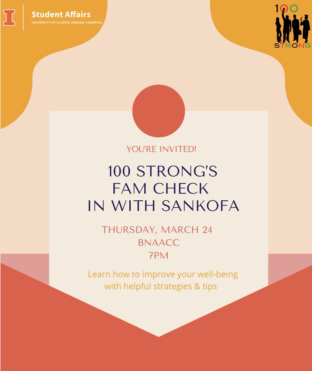 WeAre_100STRONG's tweet photo. We hope everyone is having a great break! Self-care is the best care! Come to BNAACC to receive helpful tips on wellness from Sankofa &amp; 100 Strong, coloring books, and goody bags! 💆🏽‍♀️🧘🏽 #uiuc22 #uiuc23 #uiuc24 #uiuc25 https://t.co/gQ8SWYzTHh