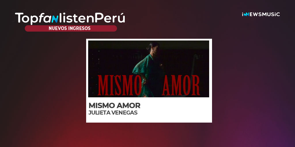 🔝🇵🇪 | Revelamos  #TopFanListenPeru 2022
🔥 Nuevo Ingreso 🔥

15 |  Mismo Amor - <a href="/julietav/">Julieta Venegas</a> 

#MismoAmor #JulietaVenegas
 
🎧 Escúchanos innewsmusic.com