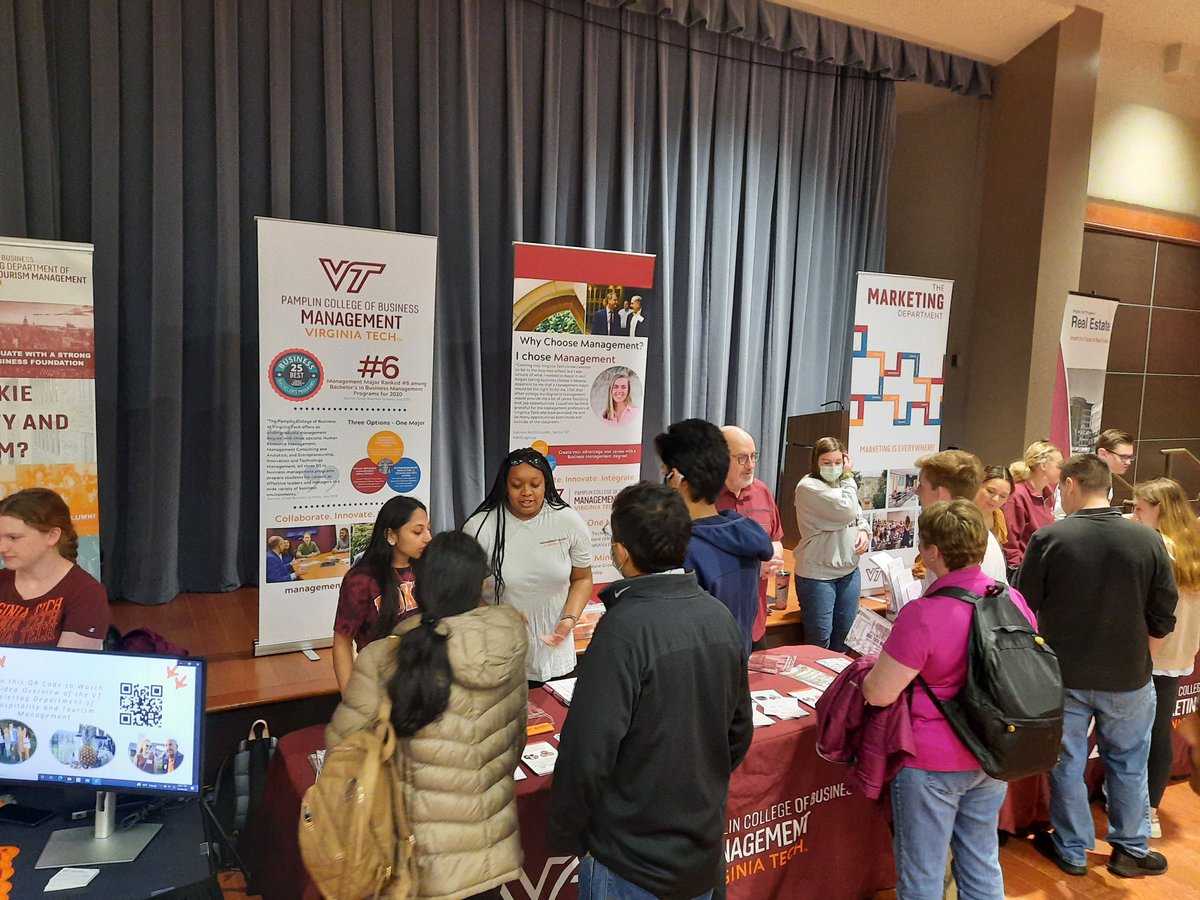 VTManagement's tweet photo. There is still time to stop by the Squires Student Center today during the Open House Majors Fair to learn more about Business Management. We have outstanding students, world-class faculty, nationally recognized programs and more!
#Hokies #OpenHouse #vt26 #vt27 #PickPamplin https://t.co/pUTaXOrjJc