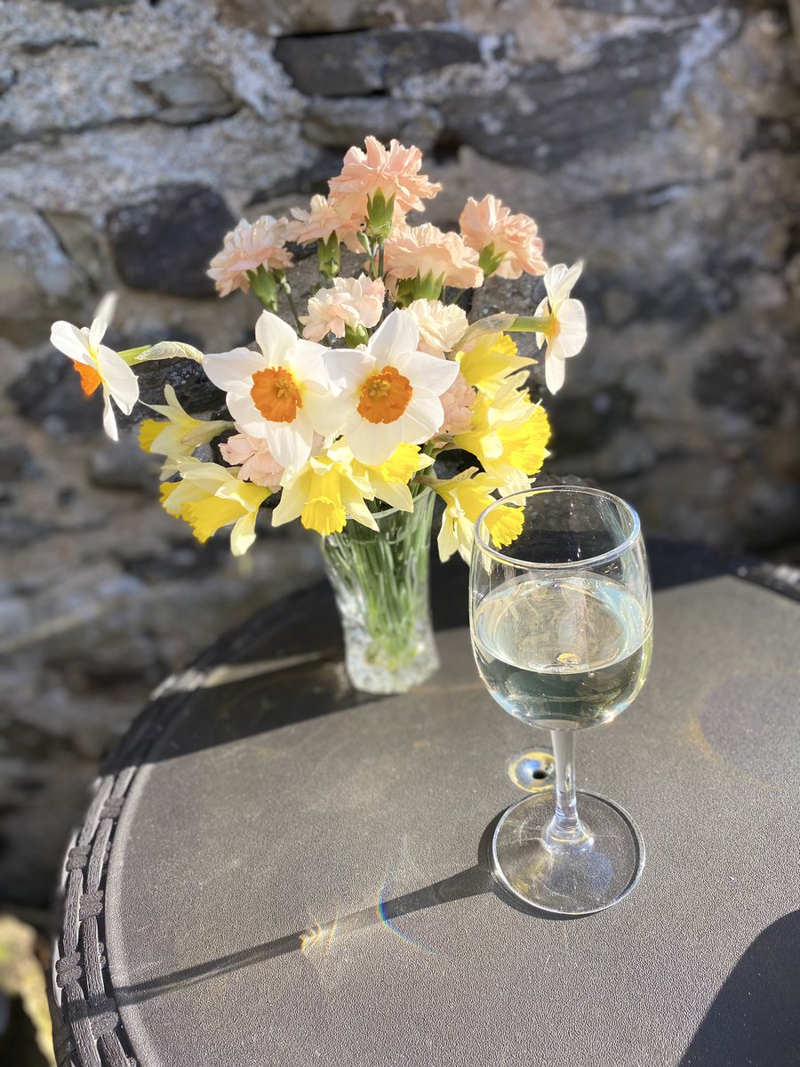 JCJanetCarter's tweet photo. Sat out in the sunshine, birds singing, freshly picked daffodils and a cold crisp white .. delightful, birds are singing and Spring is in the air. 
Make the most of every day.

#spring #kindness #kindset #daffodils #sunshine #Saturday #loveyourlife https://t.co/IqzwUmiC8c