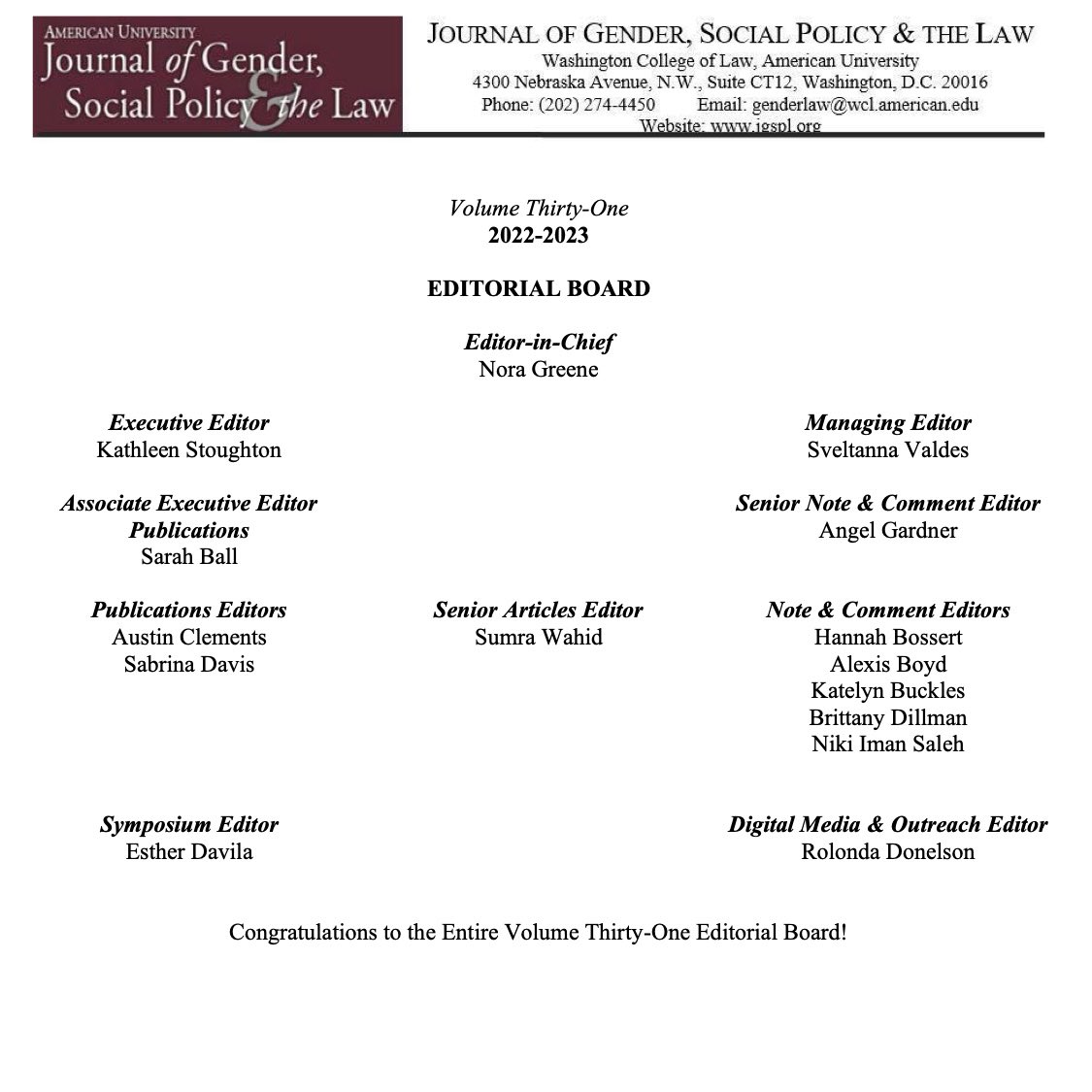 JGSPL's tweet photo. The entire Volume Thirty Editorial Board would like to give our warmest welcome to the Volume Thirty-One Editorial Board! We are so excited to see where you take the Journal and watch you grow into your new roles! You all are going to do incredible things 💜 https://t.co/TiPINAV5gf