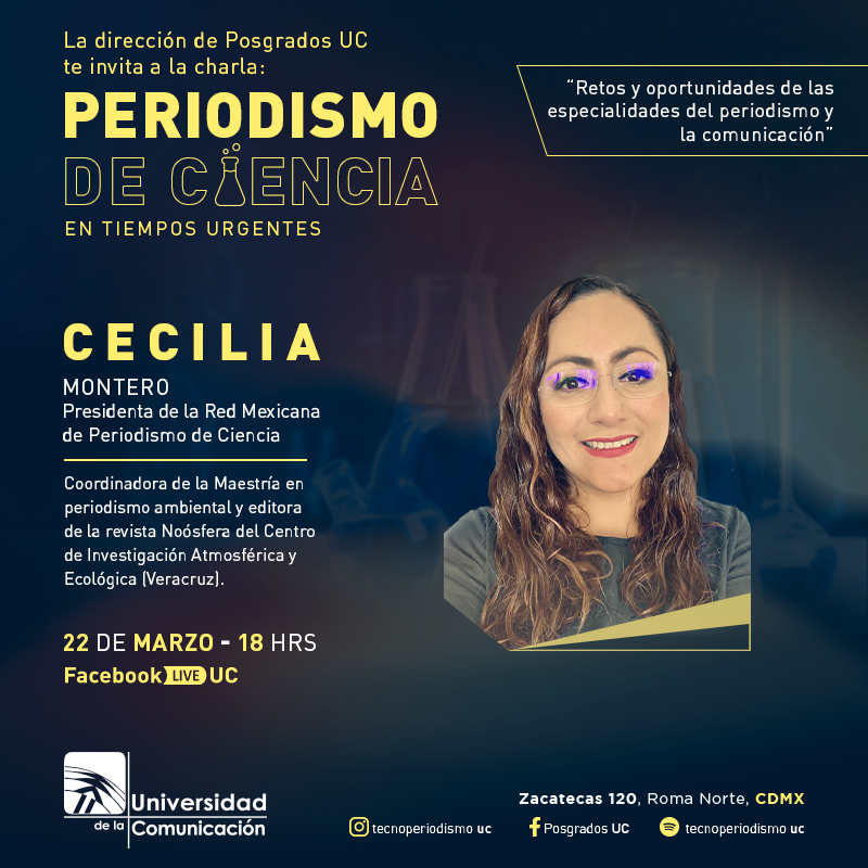 eisaunam's tweet photo. ¡Vamos por la segunda plática! Ahora por #FBlive 
"Periodismo de ciencia para tiempos urgentes".

Platiquemos con @CciliaMontero, presidenta de la @red_mpc 

22 de marzo a las 18 horas. https://t.co/Om61KcZZKZ