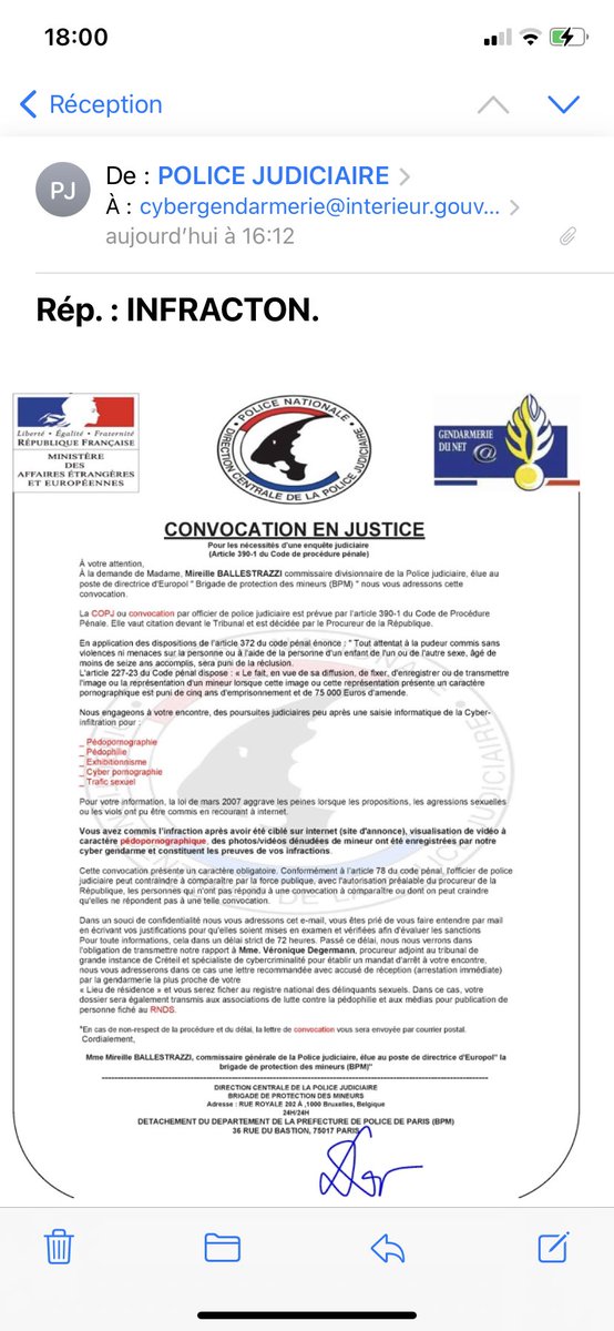 LisouDimaggio's tweet photo. Je crois qu’il y a des petits malin qui ce font passer pour vous @Gendarmerie Je viens de recevoir ceci par mail 😒 https://t.co/bAAMVDgs4Q