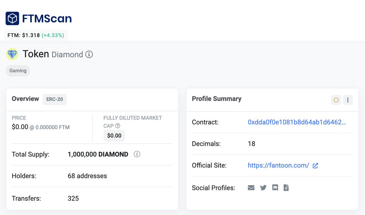 Pumpkittens's tweet photo. Big thanks to the @FtmScanHQ team for quickly verifying and updating Diamond tokens to the explorer :) #FTM #DiamondToken #FTMScan $ftm #fantoon https://t.co/SmmYQJxDKV