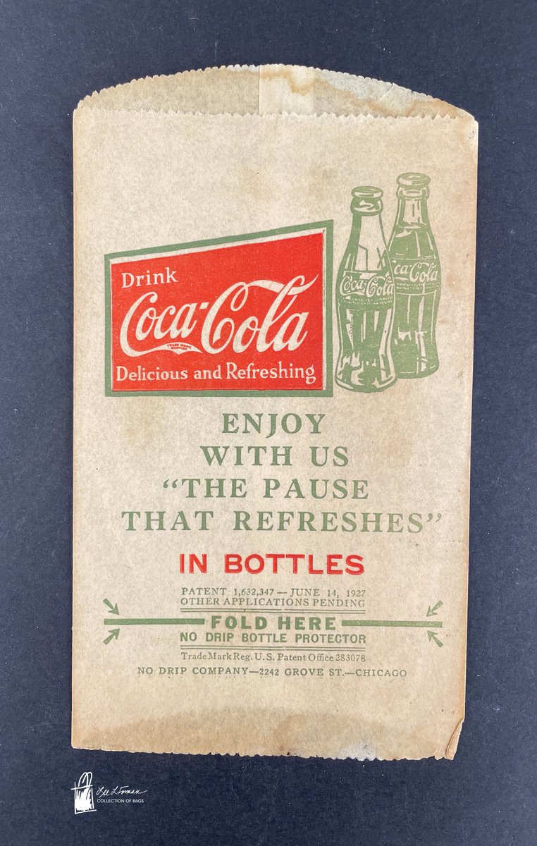 78/365: This Coca Cola paper bag is actually a sleeve or 'protector' designed with two open ends so it could slide over a glass bottle and absorb the condensation. This particular version dates to a 1927 patent by James A. Pipkin of the No Drip Company in Chicago. 