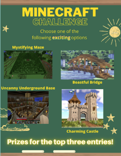 learysbrook's tweet photo. We had a #Minecraft Challenge ongoing throughout the week! Congratulations to Nevaeh on the 3rd place Golden Gate Bridge, Jaye-Austin on the 2nd place SSF underground base, and Claire on the impressive castle! #LBJHSTEAMWeek @PlayCraftLearn https://t.co/8zCCjx7sY3