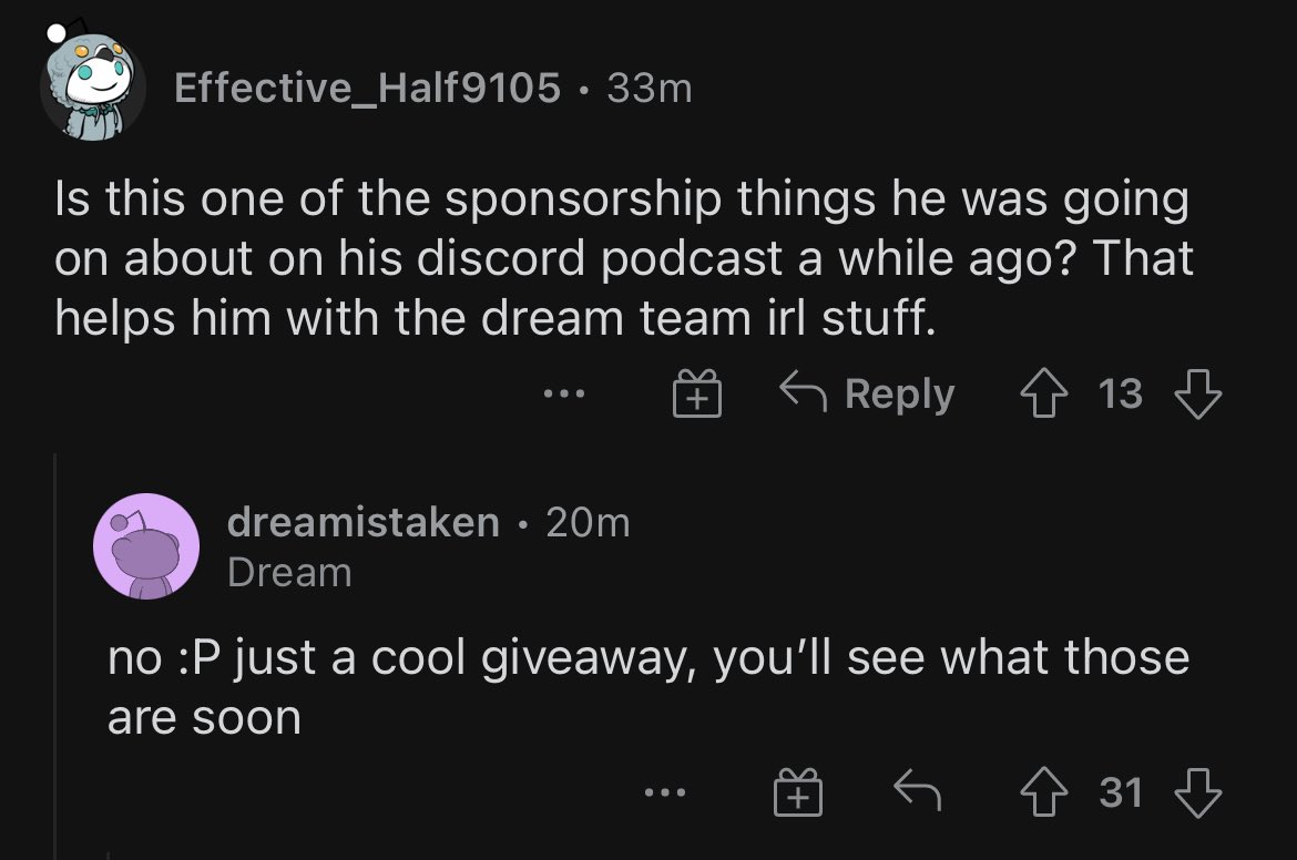 redditdream's tweet photo. Dream replied on Reddit! https://t.co/BYqjdr1gQW