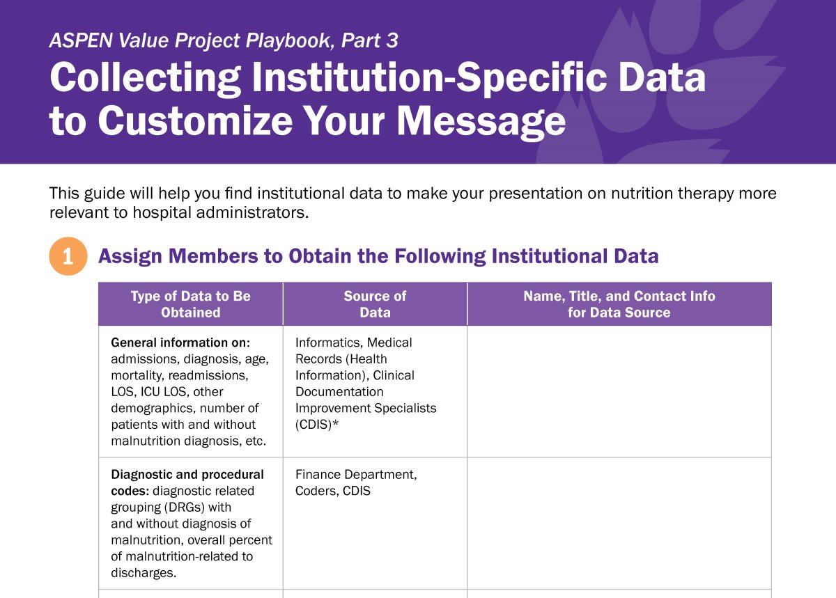 Communicate the value of nutrition support to your administrators! The Value Project Playbook includes preparation tips, messages for your presentation, and a worksheet for collecting institution-specific data. ow.ly/PZb350ImT5O
#NationalNutritionMonth #NutritionMonthASPEN