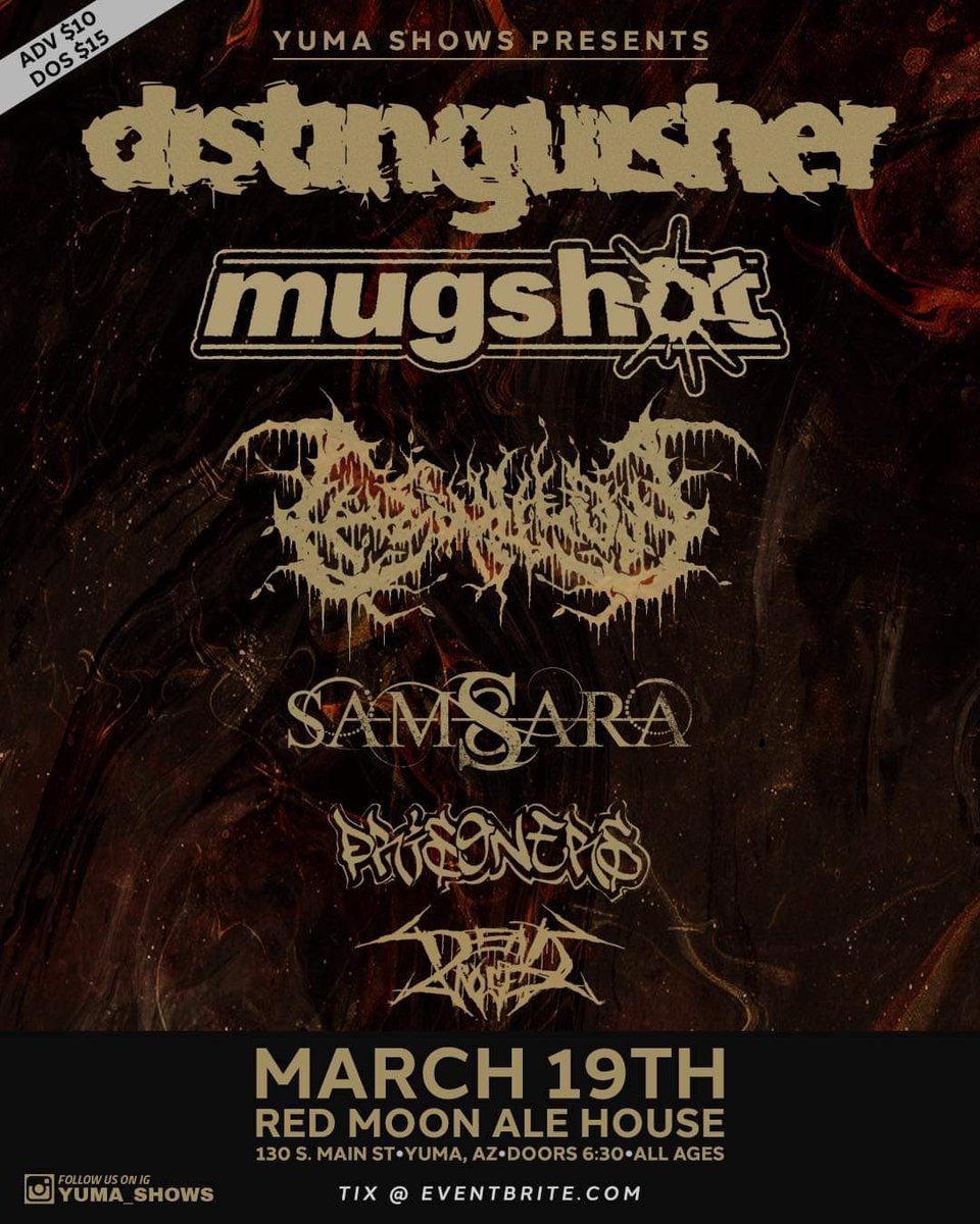 TODAY WITH <a href="/Distinguisher_/">Distinguisher</a> , <a href="/thewillowca/">The Willow</a>, <a href="/mugshotca/">Mugshot</a>, <a href="/WeAreSamsara/">Samsara</a> and Dead Rose 

Red Moon Ale House
Doors @ 6:30pm 
$15