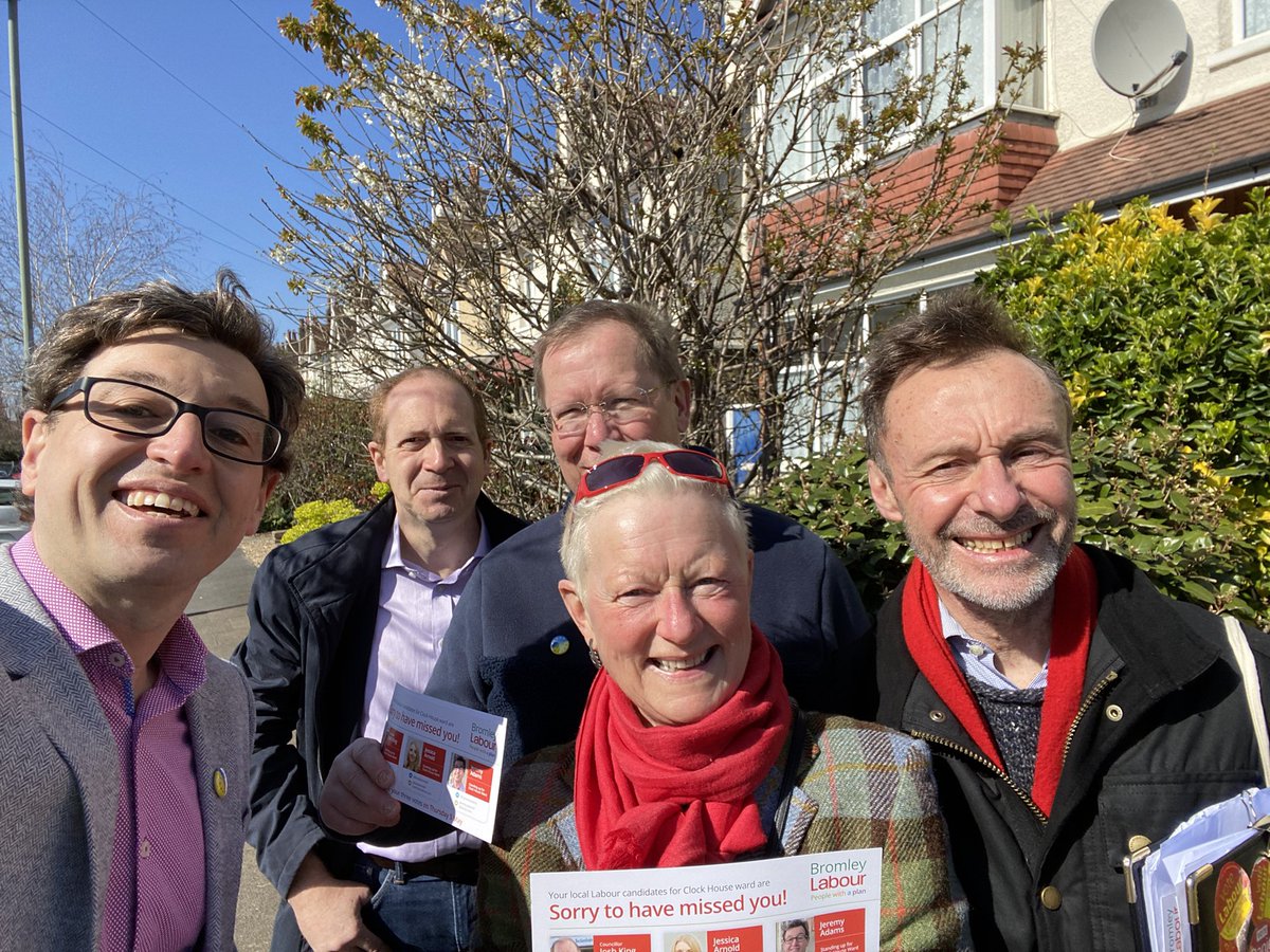 ClockHouseLab's tweet photo. The Clock House Labour team were out in the sunshine this morning. We heard from many unhappy former conservative voters in Croydon and Westfield Roads who are ready to switch to #Labour. https://t.co/aqLrcM2Ga2