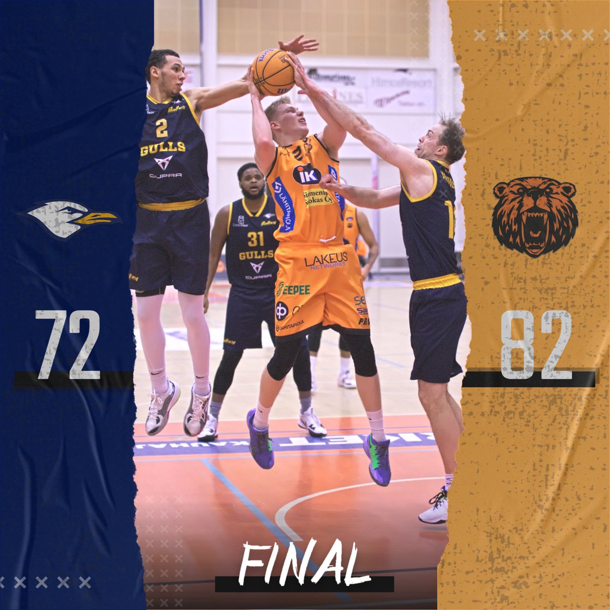 Karhubasket's tweet photo. 40 min 72-82 ja ykköspaikka purotuspeliihin on plakkaris! 
#Korisliiga #FearTheBear #OranssiOnMeirän https://t.co/7ghbdFeiki