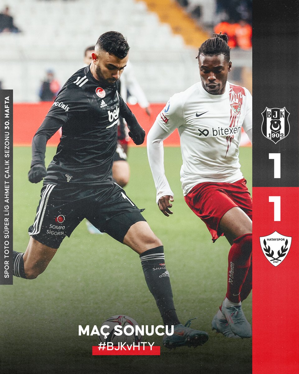 Besiktas's tweet photo. Maç sonucu.

#BJKvHTY | 1:1 https://t.co/VCNVsHUDiR
