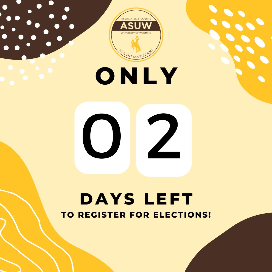 There are only 2 days left until applications close for the 2022 ASUW elections and the #110th administration! Make sure to go to the link in our bio or our website to find the applications! The deadline is March 21 at 4:30 p.m.!

#110th #ASUW #UW #UWyo #Elections