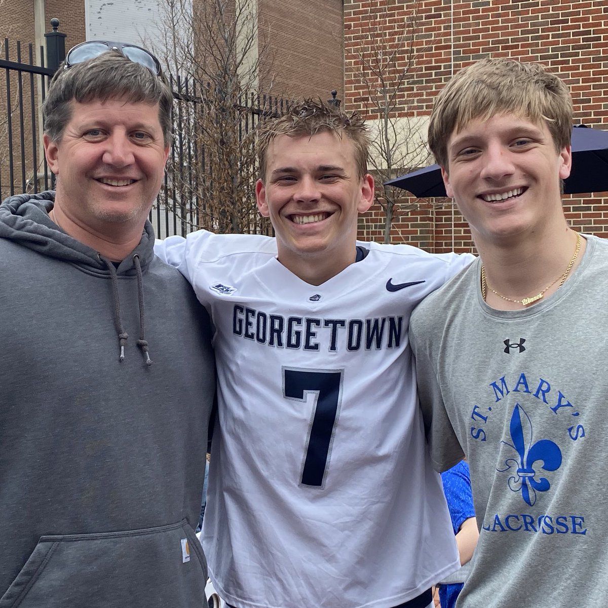 ⚜️’93 &amp; <a href="/HoyasMLacrosse/">Georgetown MLacrosse</a> ‘’97 Steven Schummer, ⚜️’20 Will Tominovich &amp; ⚜️’24 Steve Schummer, Jr. postgame on the Hilltop. 

Our guys 😎😎😎

#onceasaintalwaysasaint⚜️
#rememberwhereyoucamefrom⛪️