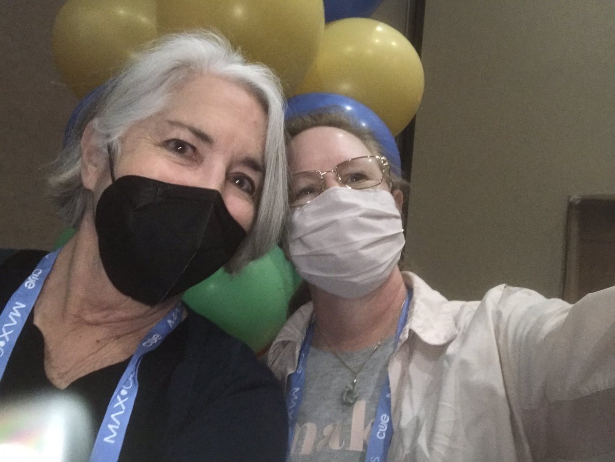 judyblakeney's tweet photo. Last session of #spingcue with #cueteacheroftheyear @JenRoberts1 together again for lots of fun! #WeAreCUE thanks @cueinc for a great #springcue22 https://t.co/R2UkrDX2up