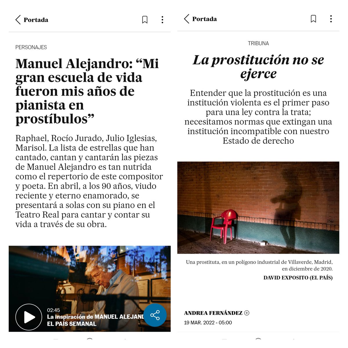 Me explota un poco la cabeza... Mismo periódicos, mismo día, puritita contradicción. Versión real y descarnada contra idealización romántica. A mi, no me cuadra