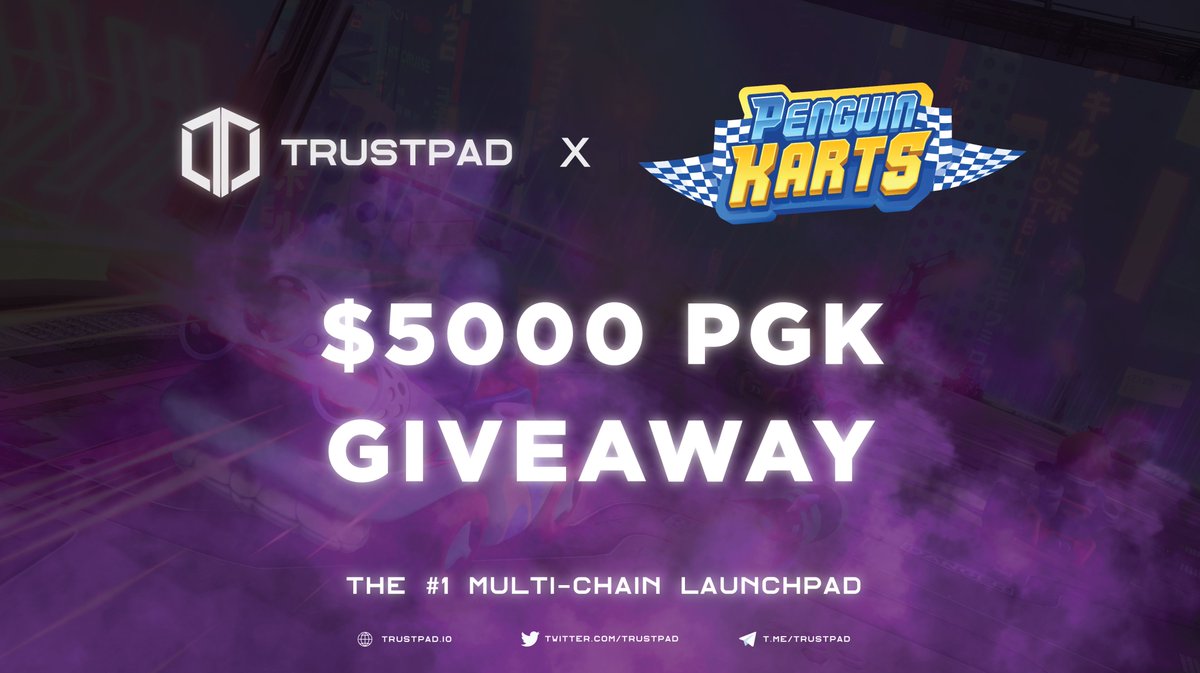 🎁 @penguinkarts x <a href="/TrustPad/">TrustPad</a> GIVEAWAY ✅

🐧 We're giving away Guaranteed allocations for the #PenguinKarts #IGO on #TrustPad 🔥

🎁 Total Reward: $5,000 worth of $PGK @ IGO price

⏰ #IGO starts: March 21th on <a href="/TrustPad/">TrustPad</a> 🚀

Join here 👉 gleam.io/rq0uI/trustpad…

#NFTs #IDO #P2E