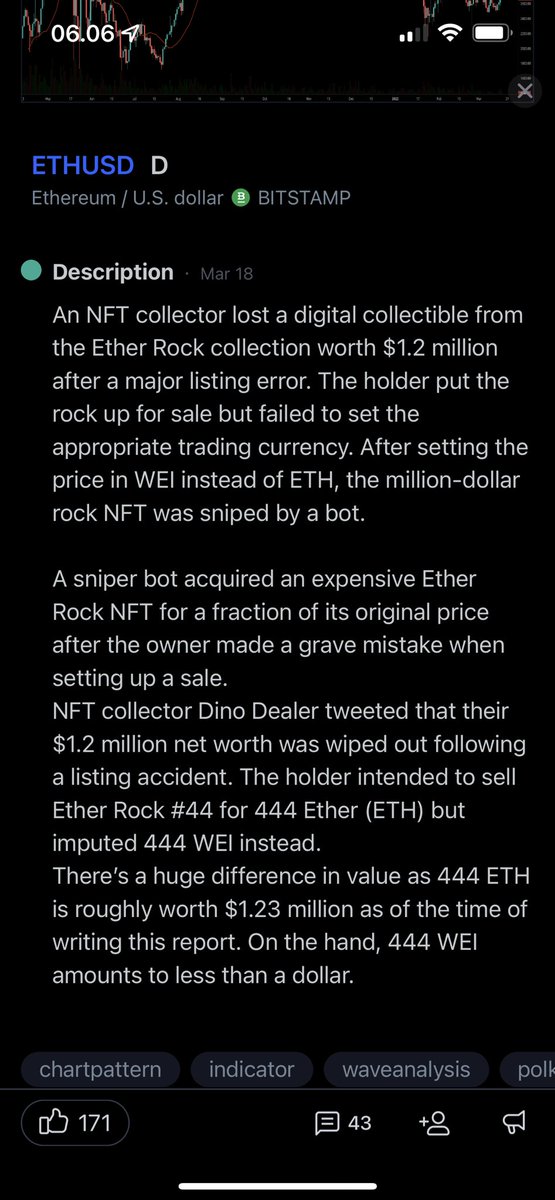 andra360's tweet image. Sharing story:
Karena salah input tipe crypto utk harga NFT, yg harusnya dalam ETH, malah diinput dalam WEI.. alhasil NFT nya dibeli dgn harga yg salah (tadinya senilai 1,2 juta USD, jadi terjual &amp;lt;1 USD) 😂