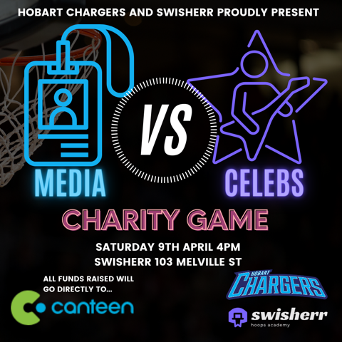 Bartlett_DJ's tweet photo. Together with the @Hobart_Chargers we are excited to host the third in our series of MEDIA v CELEBS games stretching back to 2017.  This one is a fundraiser for @CanteenAus - SAVE THE DATE.   Will be some big player announcements coming soon. #hoopsforgood https://t.co/vqv3oRk0ab