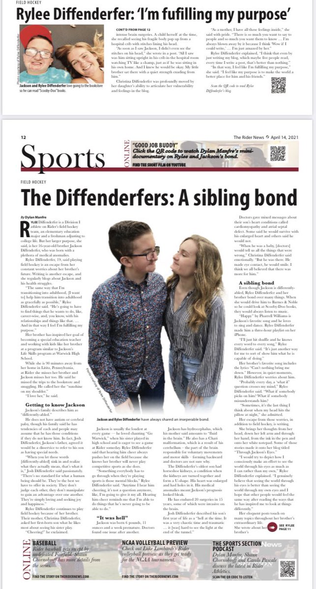 It’s an incredible honor to see my work recognized. I’m beyond grateful to @spj_tweets for selecting my feature on James Green to win a Region 1 Mark of Excellence in Sports Writing and my story on Rylee Diffenderfer to win a MoE in the Features category.